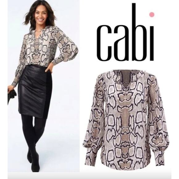 Cabi Serpentine Wide Cuff Blouse Womens Sz XS Snake Print Ruffle - Picture 1 of 11